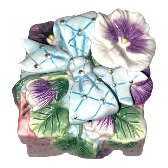 Fitz and Floyd Vintage Essentials Porcelain Blue Floral Square Trinket Box - Picture 5 of 13